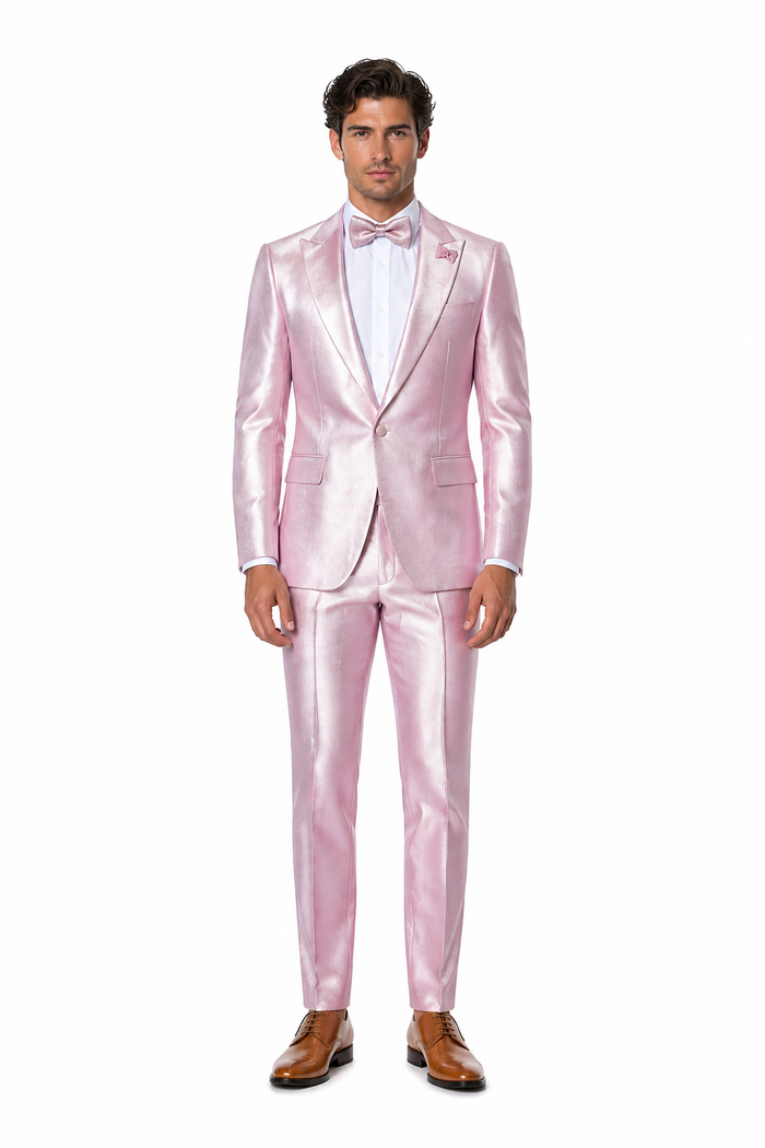 Rossi Man LEO RM1641 â€“ Pink Shimmer Slim Fit 3-Piece Suit for Men