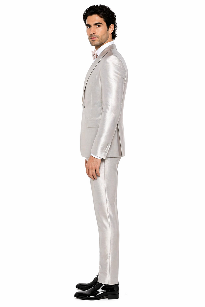 Rossi Man LEO RM1642 â€“ Off-White Shimmer Slim Fit 3-Piece Suit for Men