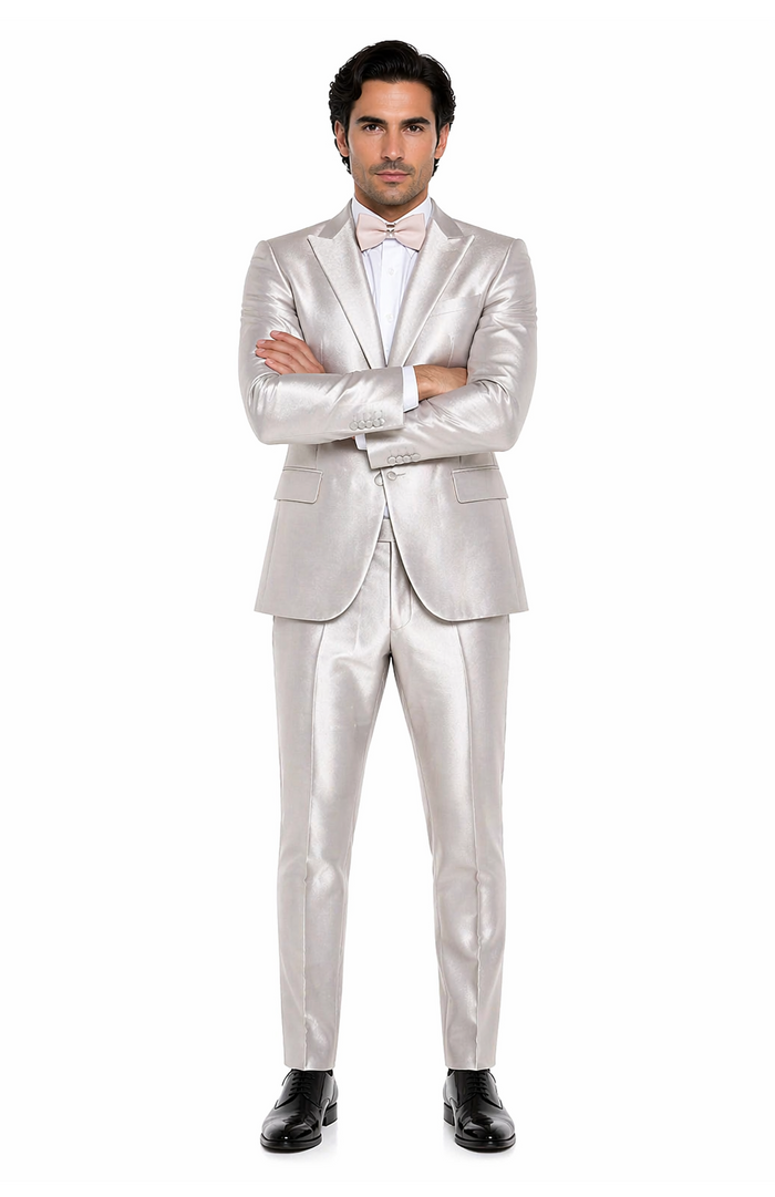 Rossi Man LEO RM1642 â€“ Off-White Shimmer Slim Fit 3-Piece Suit for Men