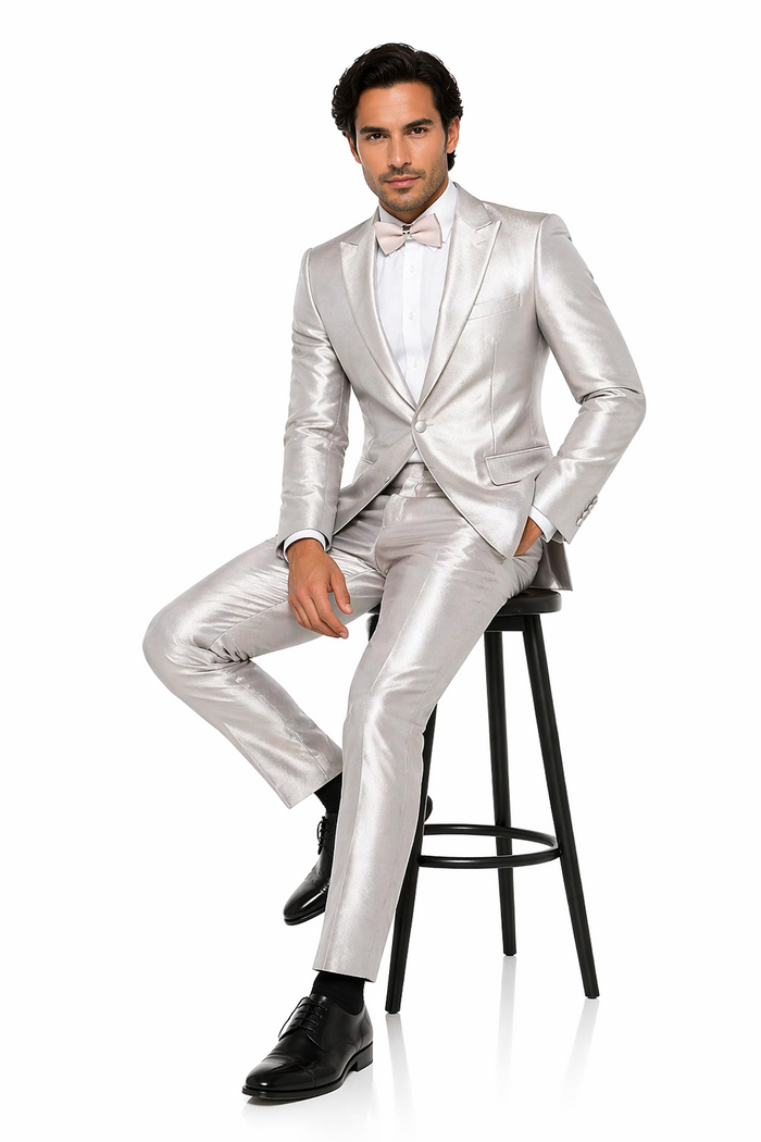 Rossi Man LEO RM1642 â€“ Off-White Shimmer Slim Fit 3-Piece Suit for Men