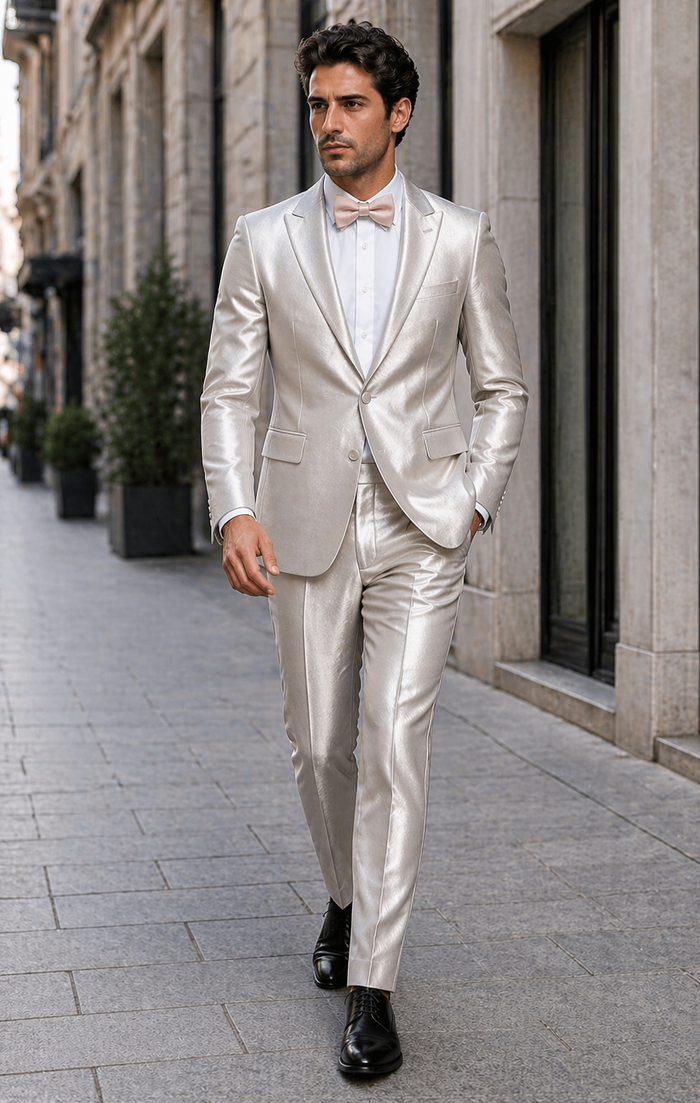 Rossi Man LEO RM1642 â€“ Off-White Shimmer Slim Fit 3-Piece Suit for Men