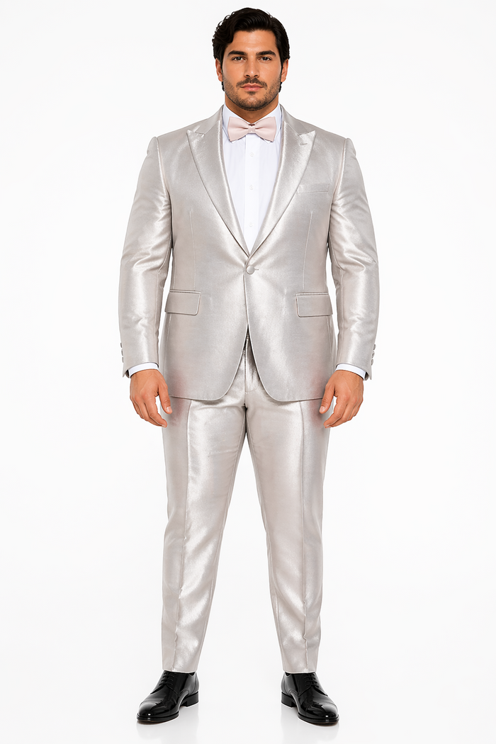 Rossi Man LEO RM1642 â€“ Off-White Shimmer Slim Fit 3-Piece Suit for Men