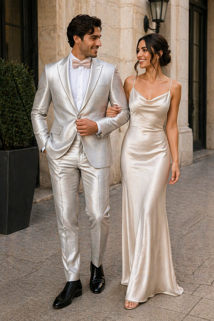 Rossi Man LEO RM1642 â€“ Off-White Shimmer Slim Fit 3-Piece Suit for Men
