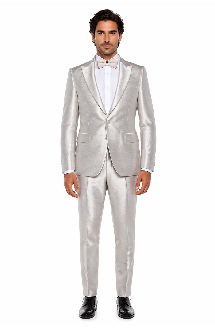 Rossi Man LEO RM1642 â€“ Off-White Shimmer Slim Fit 3-Piece Suit for Men