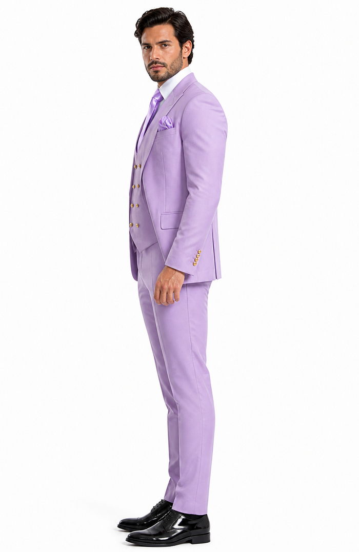 Rossi Man MAX RM1378 Slim Fit 3-Piece Suit â€“ Sophisticated Solid Lavender Suit for Men