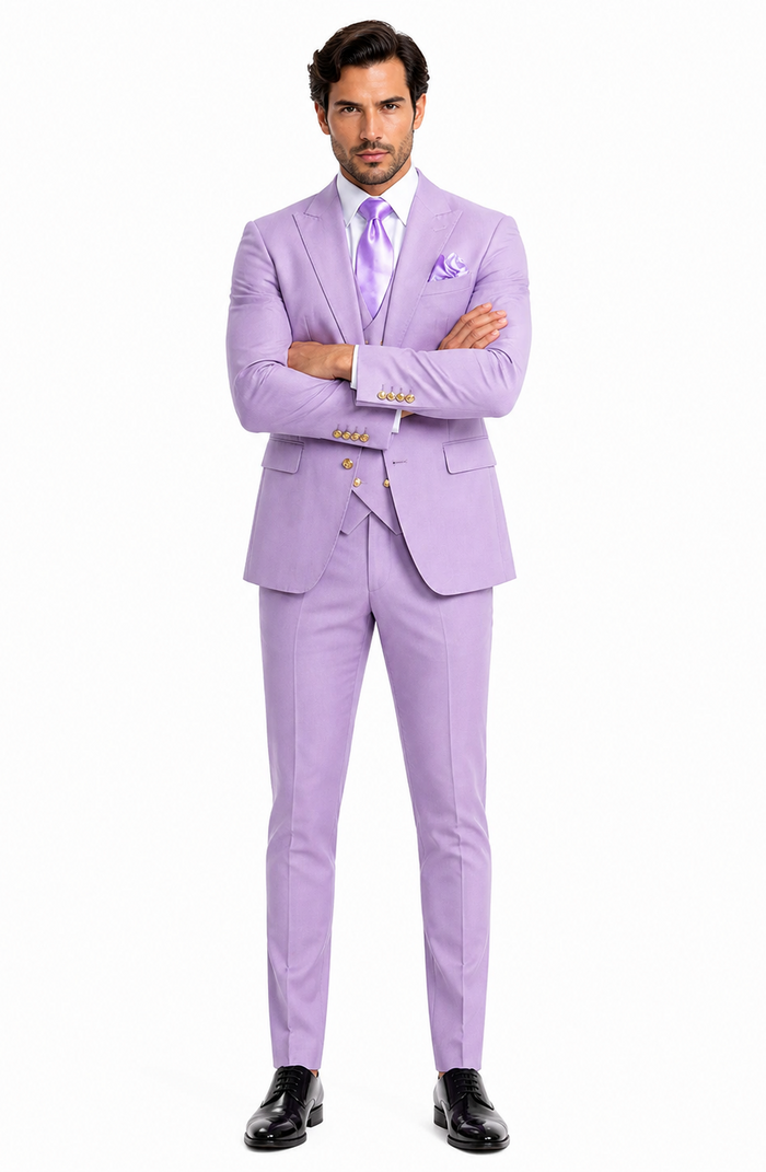 Rossi Man MAX RM1378 Slim Fit 3-Piece Suit â€“ Sophisticated Solid Lavender Suit for Men