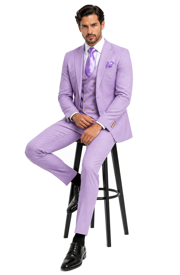 Rossi Man MAX RM1378 Slim Fit 3-Piece Suit â€“ Sophisticated Solid Lavender Suit for Men