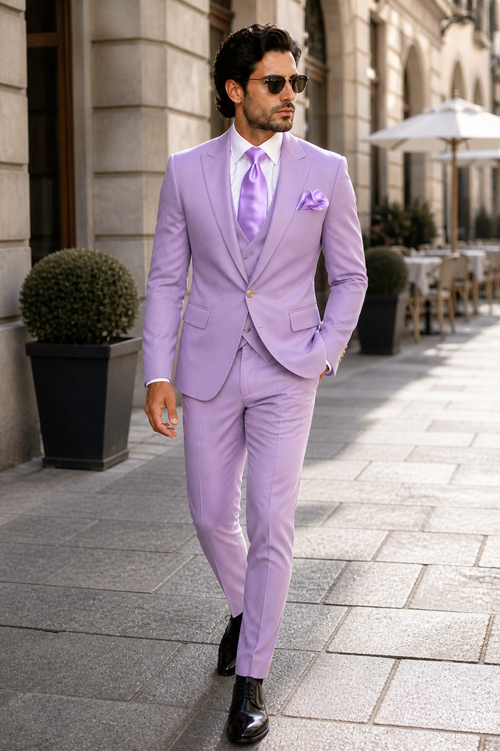 Rossi Man MAX RM1378 Slim Fit 3-Piece Suit â€“ Sophisticated Solid Lavender Suit for Men