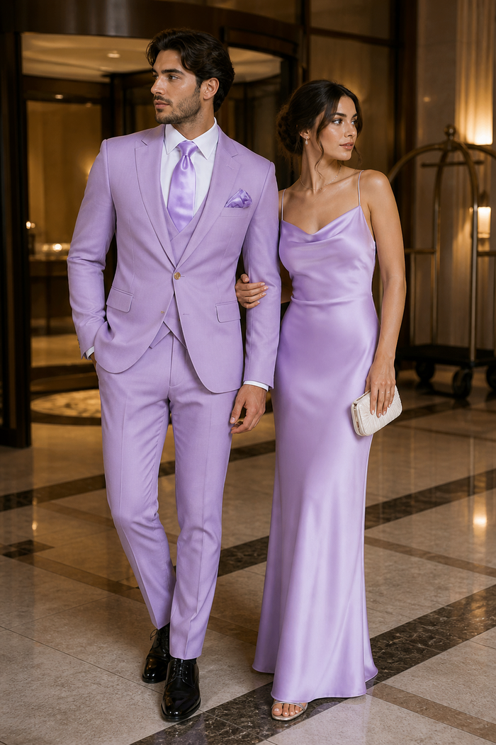 Rossi Man MAX RM1378 Slim Fit 3-Piece Suit â€“ Sophisticated Solid Lavender Suit for Men