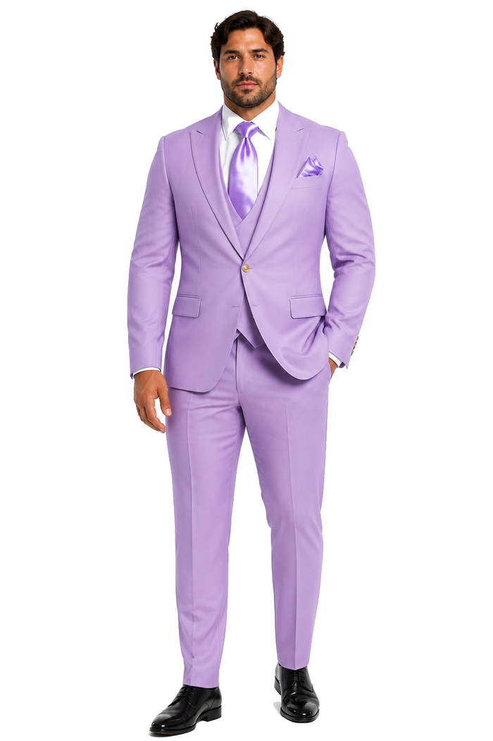 Rossi Man MAX RM1378 Slim Fit 3-Piece Suit â€“ Sophisticated Solid Lavender Suit for Men
