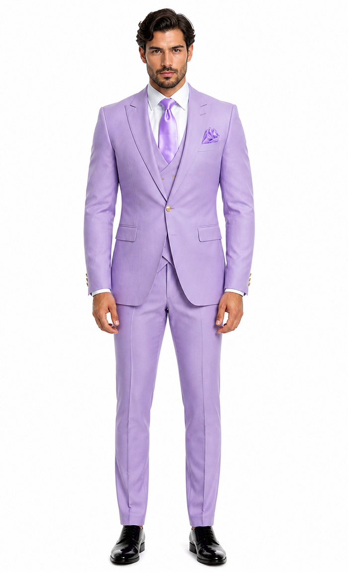Rossi Man MAX RM1378 Slim Fit 3-Piece Suit â€“ Sophisticated Solid Lavender Suit for Men