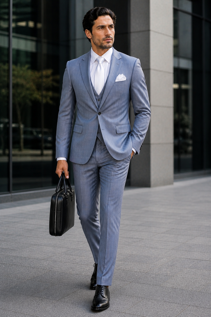 Rossi Man MAX RM1726 Slim Fit 3-Piece Suit â€“ Elegant Grey Pinstripe Formal Suit for Men