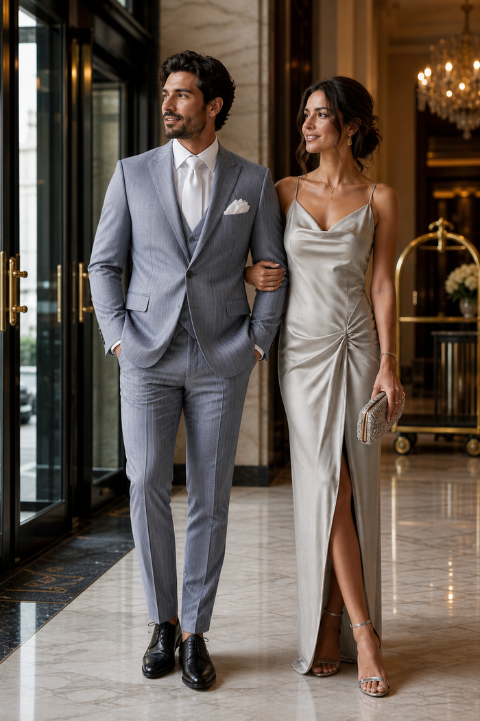 Rossi Man MAX RM1726 Slim Fit 3-Piece Suit â€“ Elegant Grey Pinstripe Formal Suit for Men