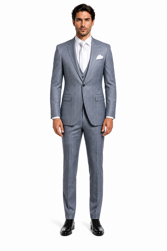 Rossi Man MAX RM1726 Slim Fit 3-Piece Suit â€“ Elegant Grey Pinstripe Formal Suit for Men