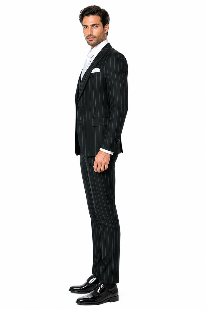 Rossi Man MAX RM1727 Slim Fit 3-Piece Suit â€“ Stylish Tailored Green Pinstripe Suit for Men