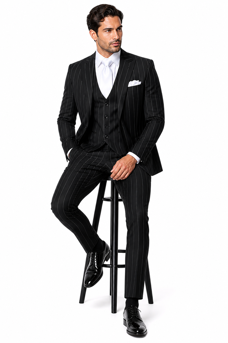 Rossi Man MAX RM1727 Slim Fit 3-Piece Suit â€“ Stylish Tailored Green Pinstripe Suit for Men