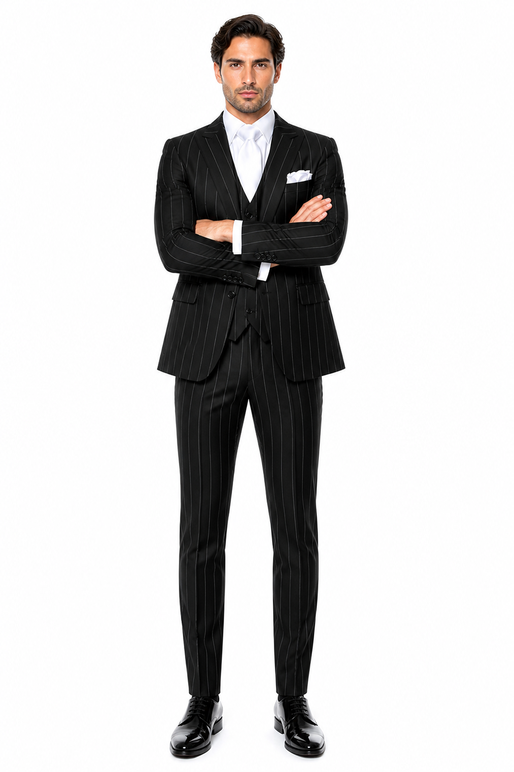 Rossi Man MAX RM1727 Slim Fit 3-Piece Suit â€“ Stylish Tailored Green Pinstripe Suit for Men