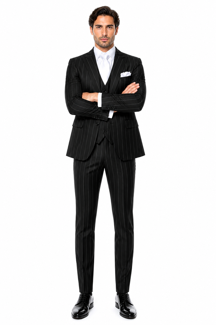 Rossi Man MAX RM1727 Slim Fit 3-Piece Suit â€“ Stylish Tailored Green Pinstripe Suit for Men
