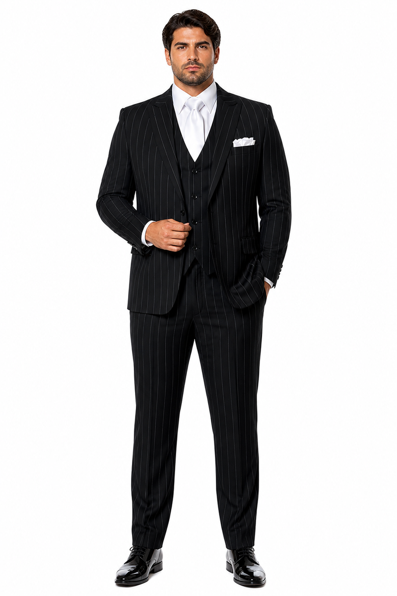 Rossi Man MAX RM1727 Slim Fit 3-Piece Suit â€“ Stylish Tailored Green Pinstripe Suit for Men