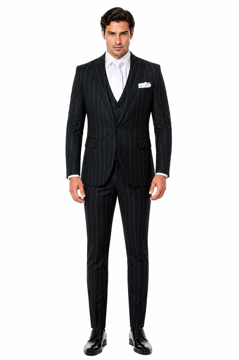Rossi Man MAX RM1727 Slim Fit 3-Piece Suit â€“ Stylish Tailored Green Pinstripe Suit for Men