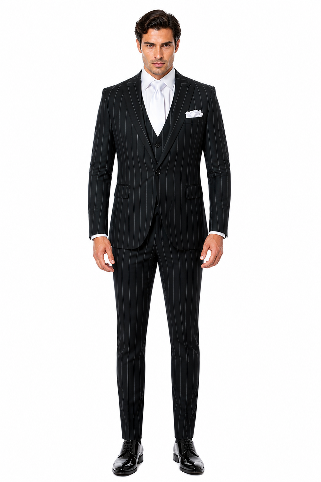 Rossi Man MAX RM1727 Slim Fit 3-Piece Suit â€“ Stylish Tailored Green Pinstripe Suit for Men