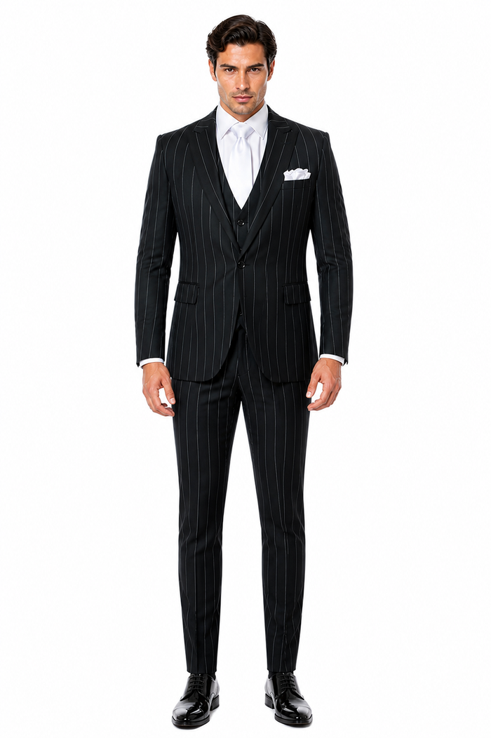 Rossi Man MAX RM1727 Slim Fit 3-Piece Suit â€“ Stylish Tailored Green Pinstripe Suit for Men