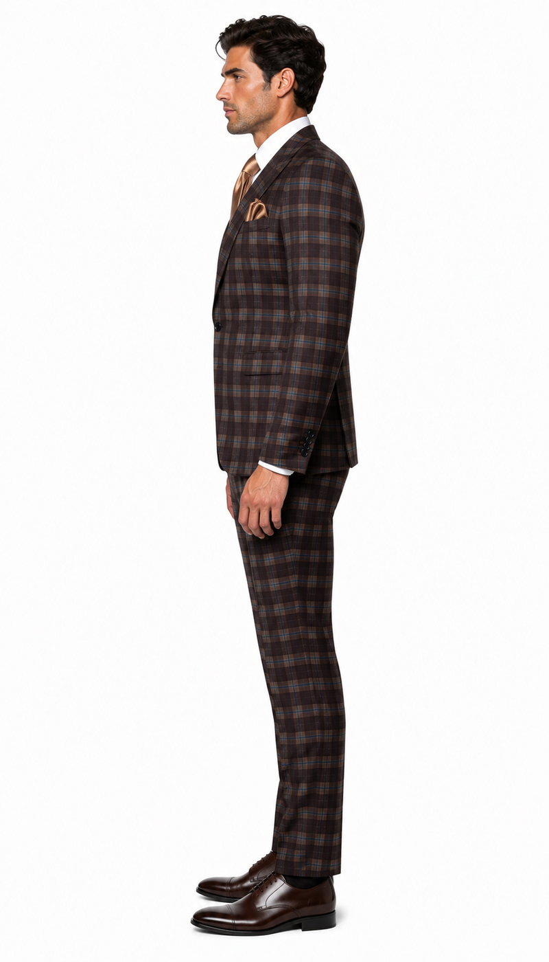 Rossi Man MAX RM1735 Slim Fit 3-Piece Brown Suit Modern Formalwear for Men
