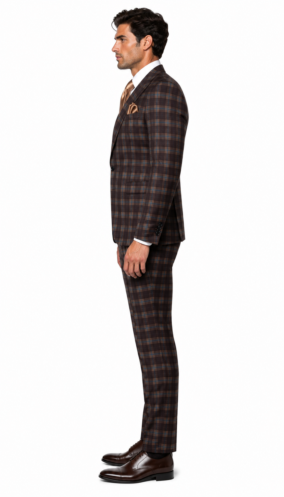 Rossi Man MAX RM1735 Slim Fit 3-Piece Brown Suit Modern Formalwear for Men