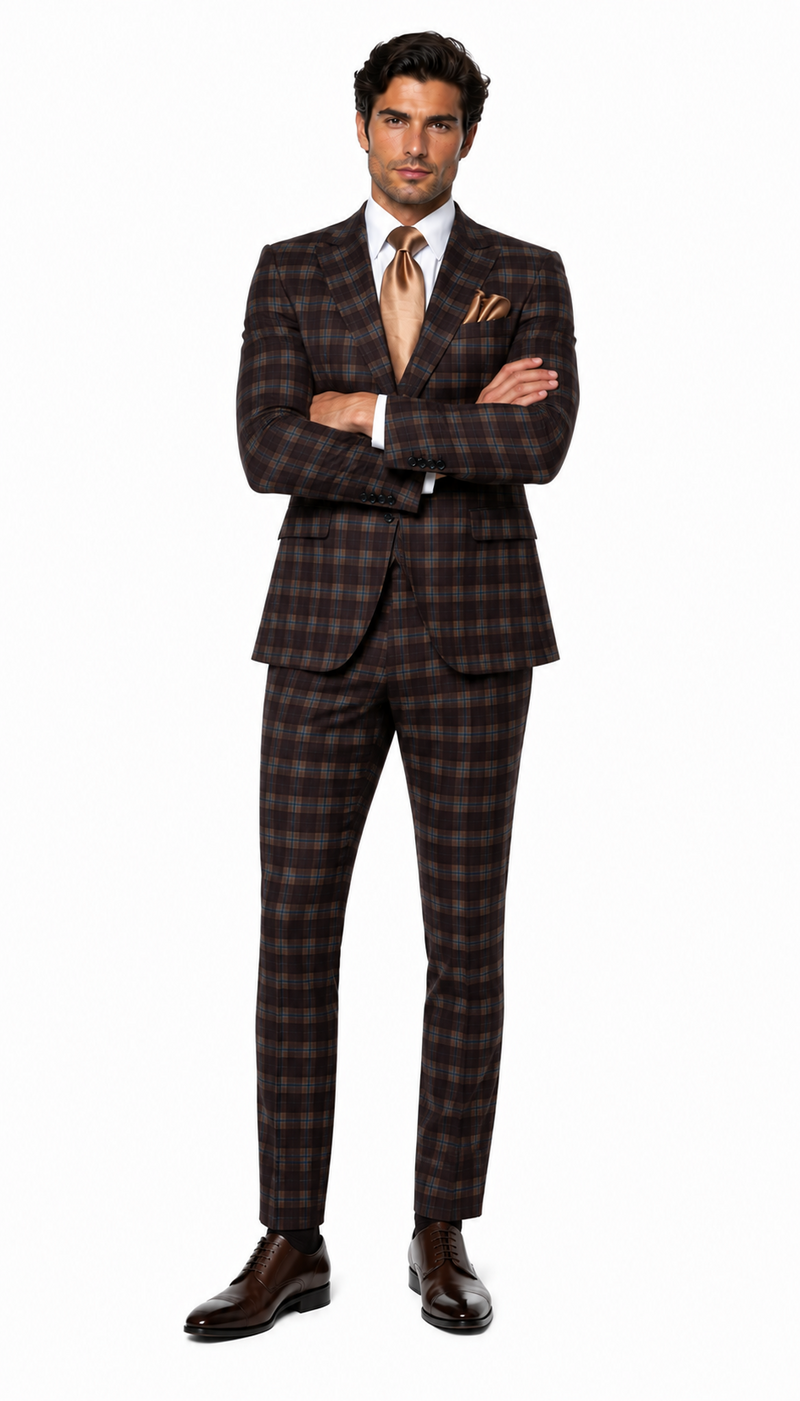 Rossi Man MAX RM1735 Slim Fit 3-Piece Brown Suit Modern Formalwear for Men