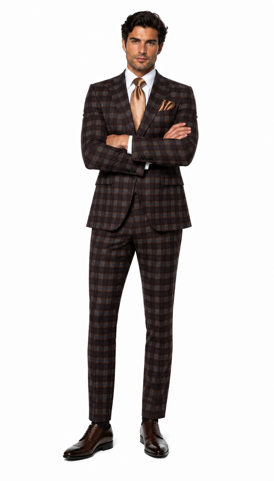 Rossi Man MAX RM1735 Slim Fit 3-Piece Brown Suit Modern Formalwear for Men