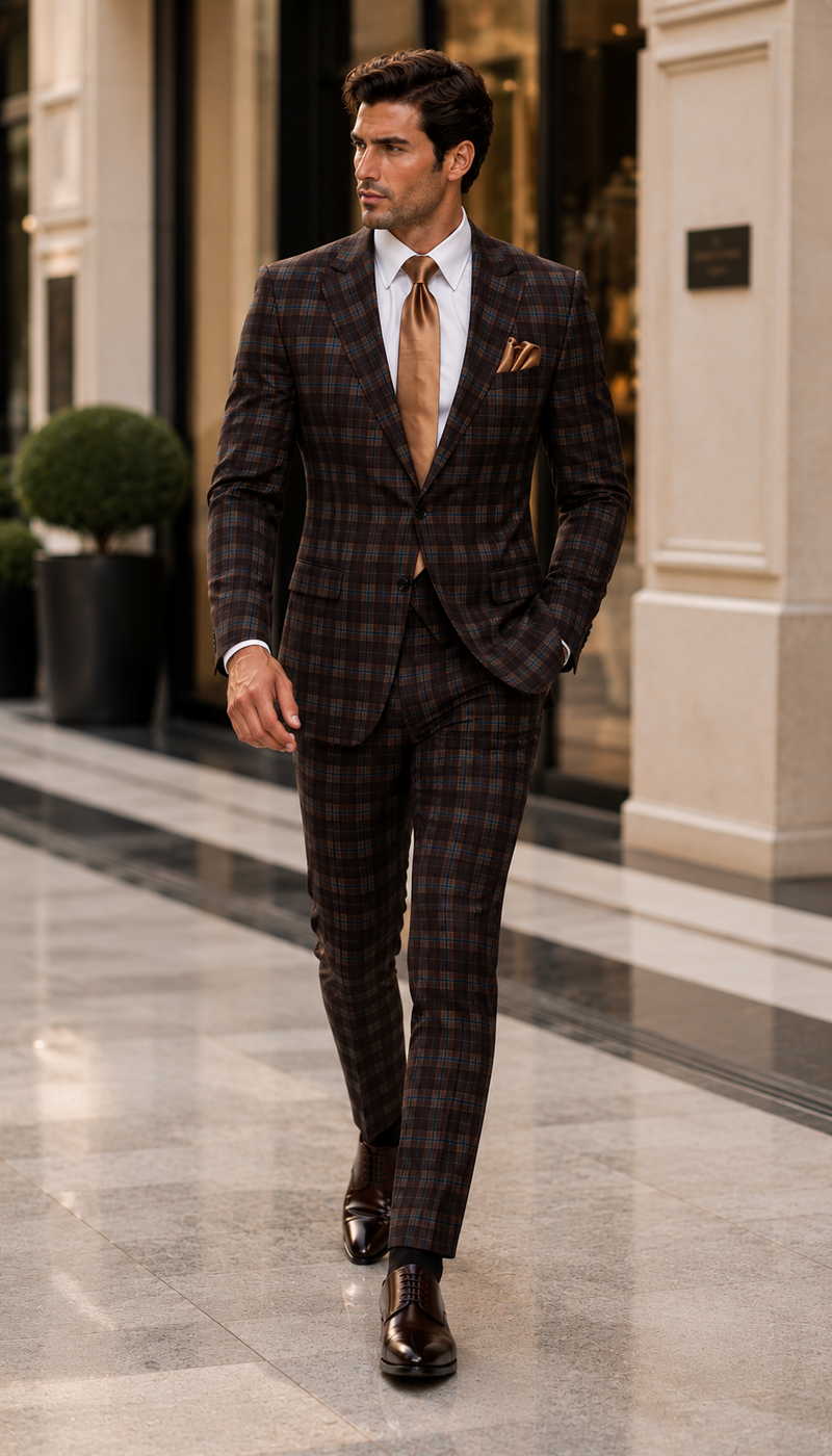Rossi Man MAX RM1735 Slim Fit 3-Piece Brown Suit Modern Formalwear for Men