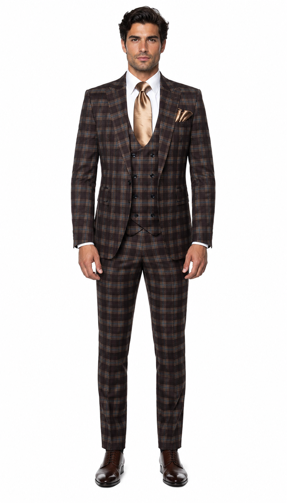 Rossi Man MAX RM1735 Slim Fit 3-Piece Brown Suit Modern Formalwear for Men