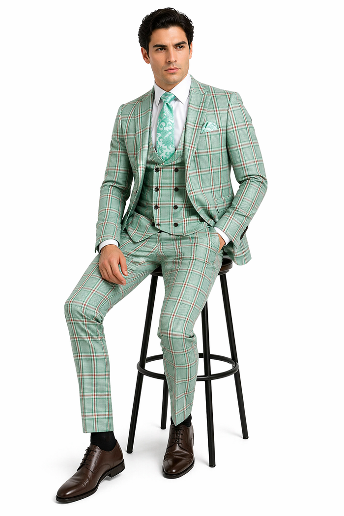 Rossi Man MAX RM1825 Slim Fit 3-Piece Mint Green Suit â€“ Modern Formalwear for Men