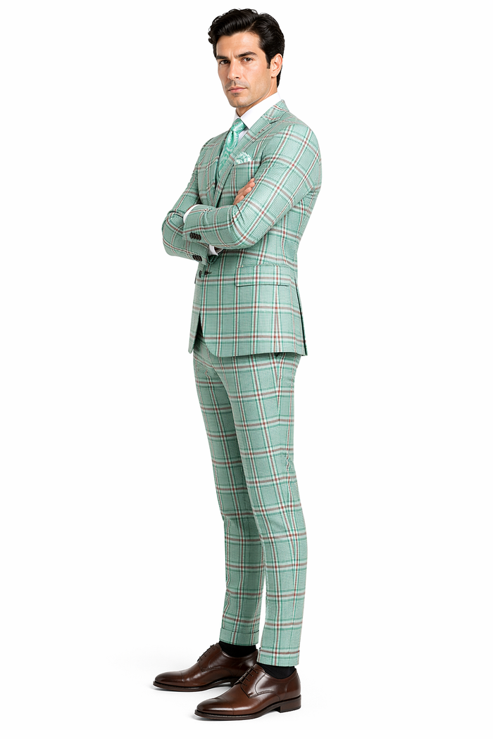 Rossi Man MAX RM1825 Slim Fit 3-Piece Mint Green Suit â€“ Modern Formalwear for Men
