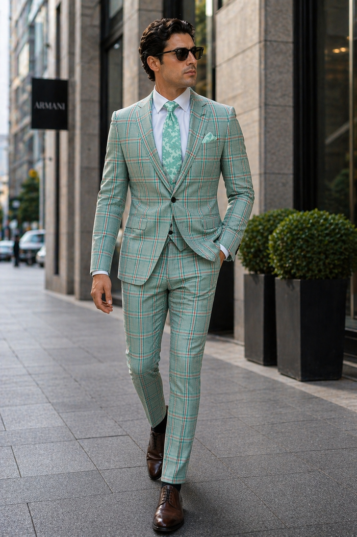 Rossi Man MAX RM1825 Slim Fit 3-Piece Mint Green Suit â€“ Modern Formalwear for Men