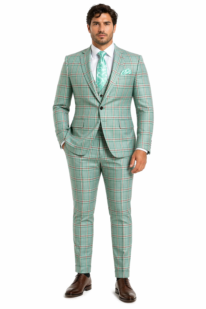 Rossi Man MAX RM1825 Slim Fit 3-Piece Mint Green Suit â€“ Modern Formalwear for Men