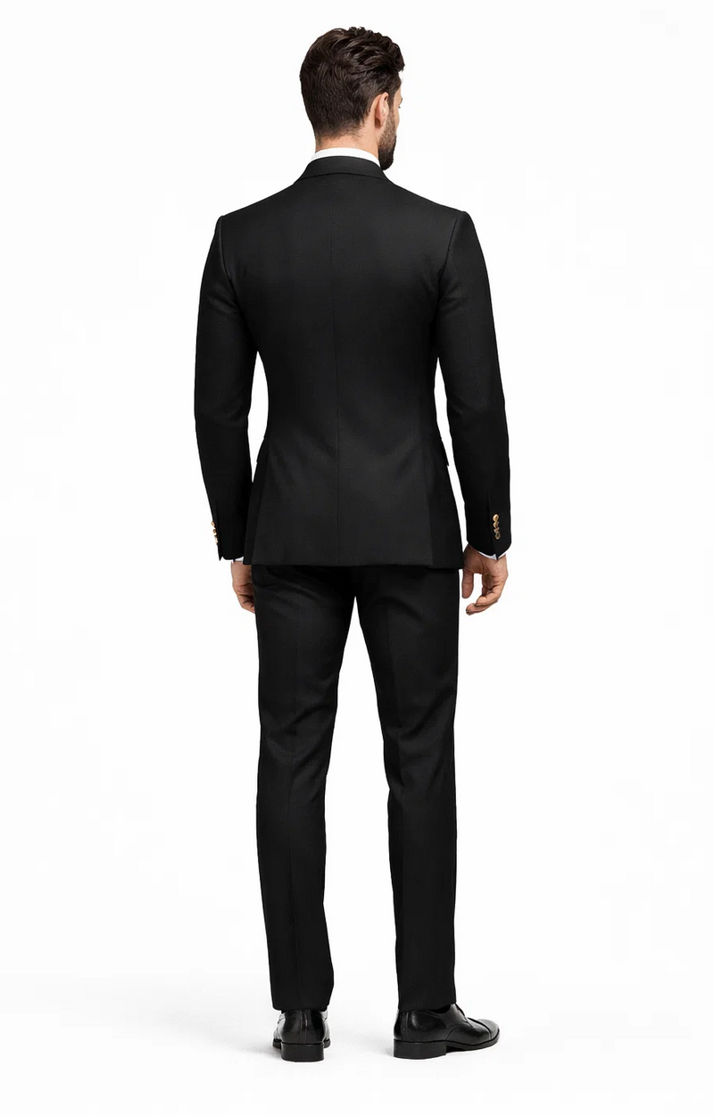Rossi Man Mens Black Slim Fit Suit Double-Breasted Modern Classic