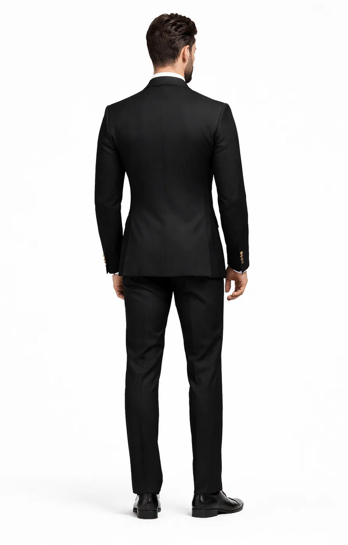 Rossi Man Mens Black Slim Fit Suit Double-Breasted Modern Classic