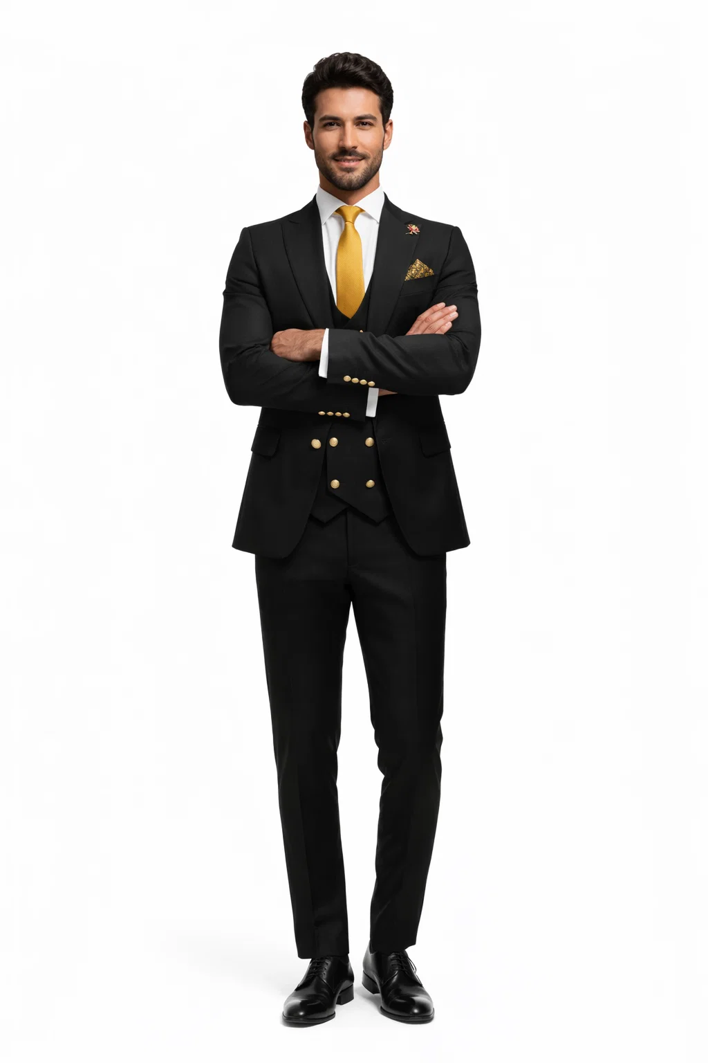 Rossi Man Mens Black Slim Fit Suit Double-Breasted Modern Classic
