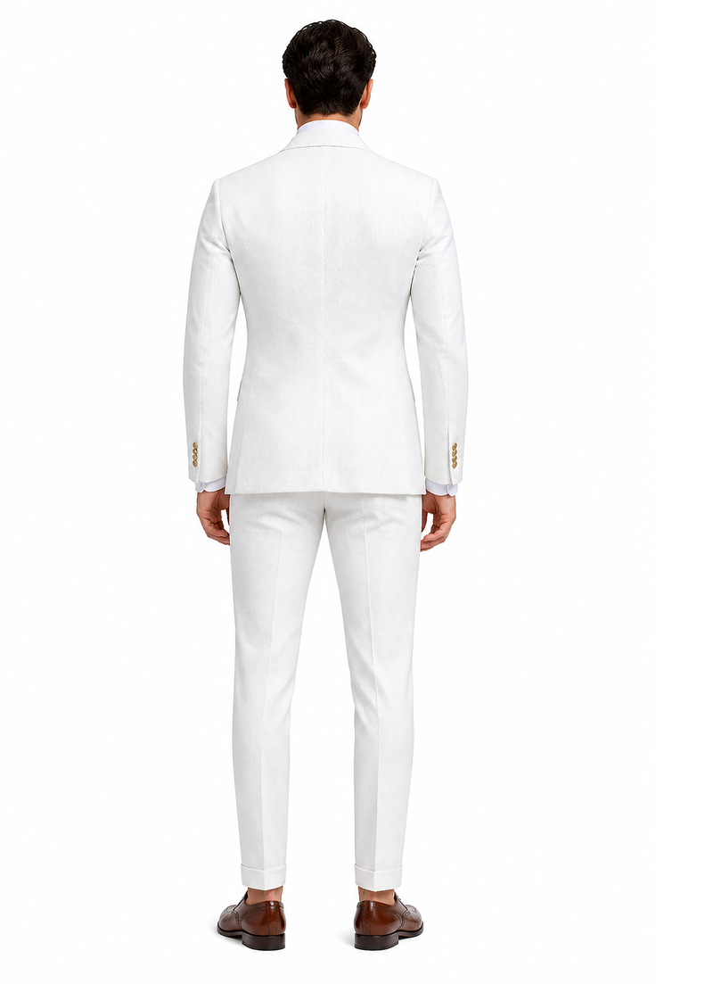 Rossi Man Slim Fit 3-Piece White Suit â€“ Peak Lapel, Double-Breasted Vest & Flat Front Pants