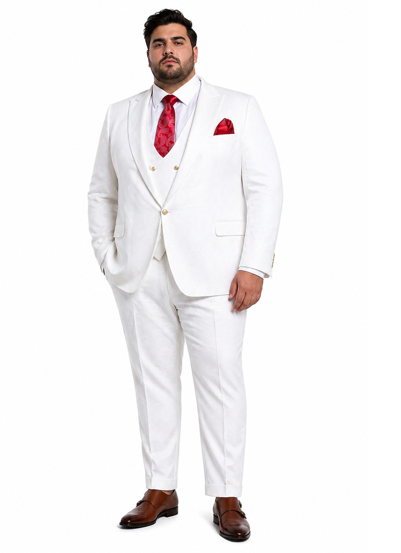 Rossi Man Slim Fit 3-Piece White Suit â€“ Peak Lapel, Double-Breasted Vest & Flat Front Pants