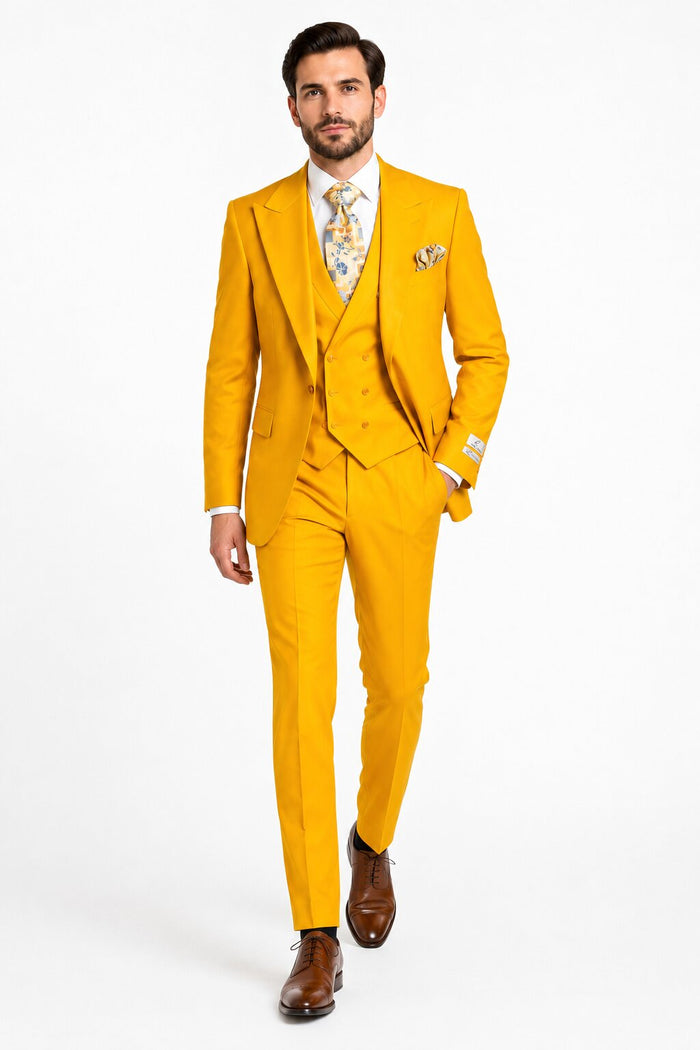Rossi Man ELI RM103 - Modern Fit 3-Piece Mens Suit in Bold Yellow