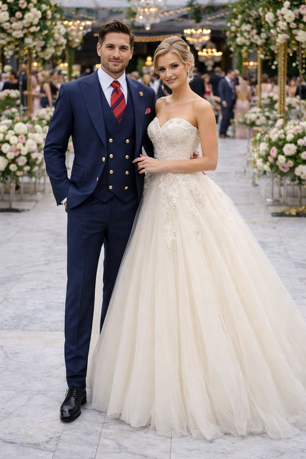 Rossiman Navy Blue Suit for Men â€“ Classic 1-Button Peak Lapel Jacket & Double-Breasted Vest