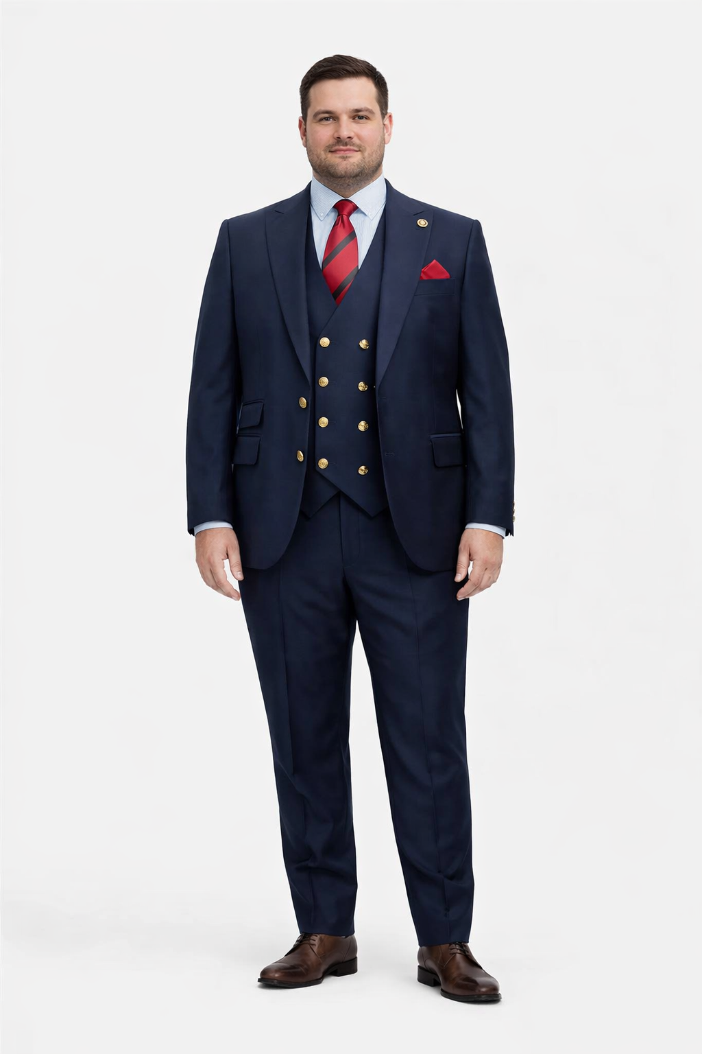 Rossiman Navy Blue Suit for Men â€“ Classic 1-Button Peak Lapel Jacket & Double-Breasted Vest
