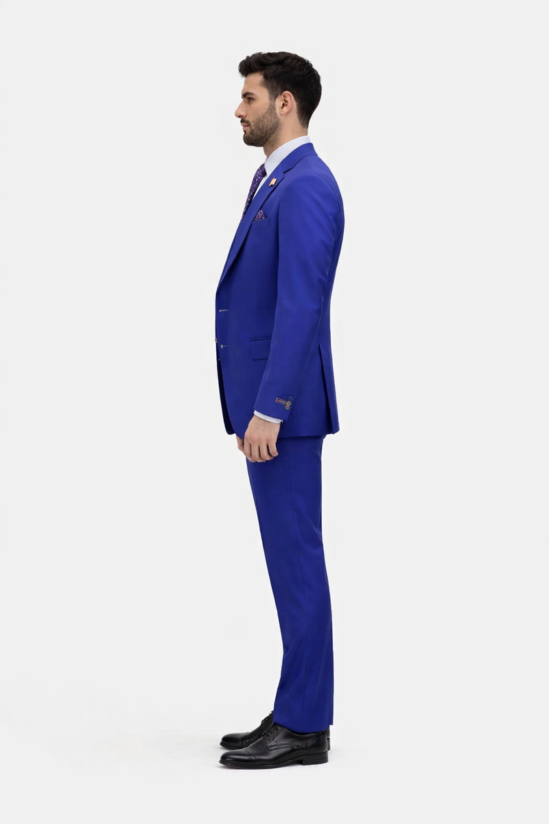 Rossiman Royal Blue Suit for Men â€“ Classic 1-Button Peak Lapel Jacket & Double-Breasted Vest