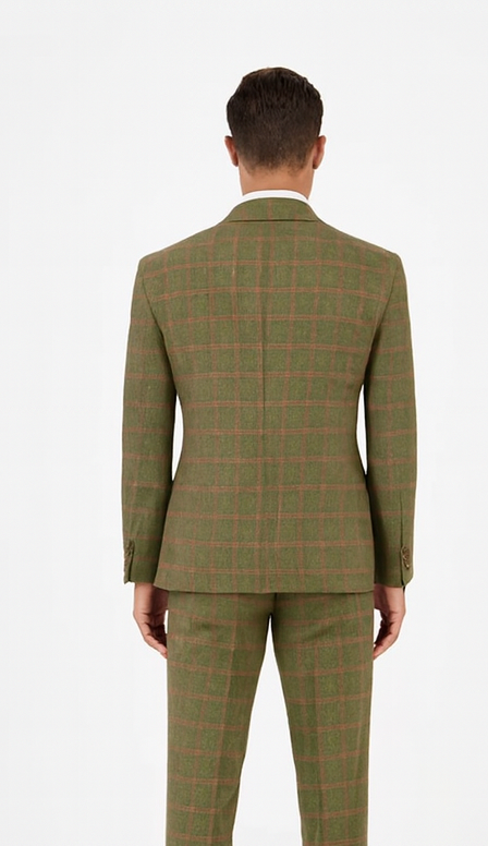 Rossiman Suit â€“ Sage Green & Burnt Orange Windowpane Plaid Double-Breasted Suit
