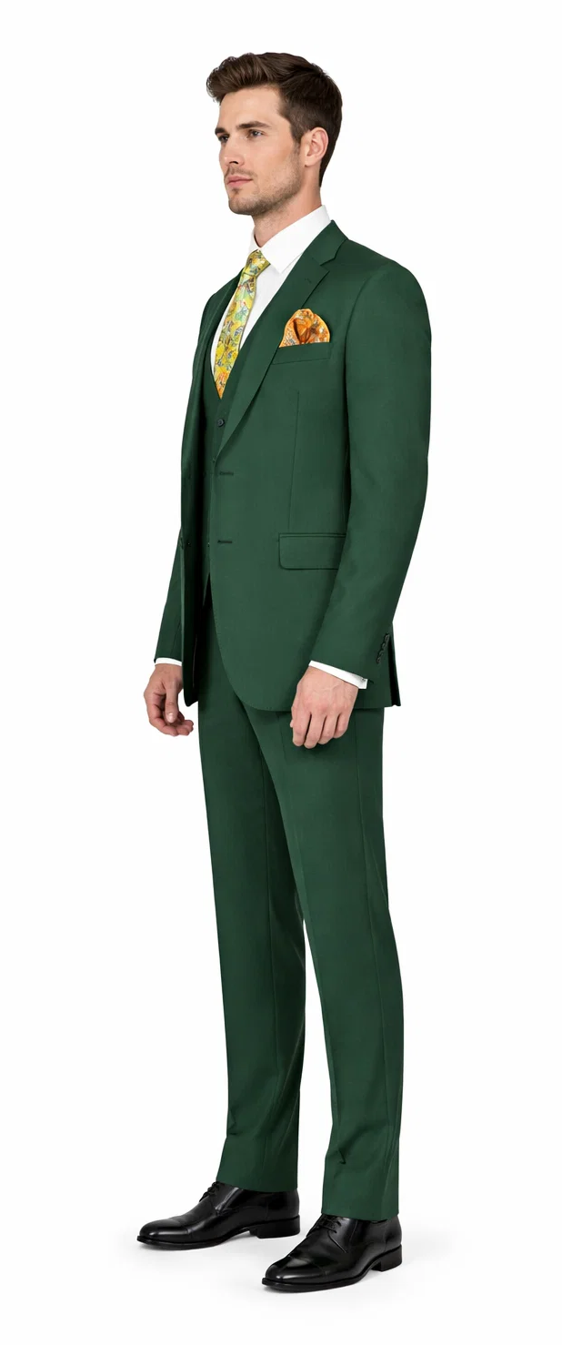 Rossiman Hunter Green Slim Fit Men's Suit â€“ 3-Piece Vested Set with Flat Front Trousers