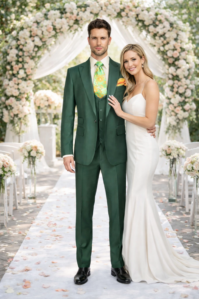 Rossiman Hunter Green Slim Fit Men's Suit â€“ 3-Piece Vested Set with Flat Front Trousers