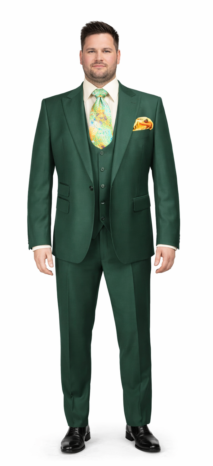 Rossiman Hunter Green Slim Fit Men's Suit â€“ 3-Piece Vested Set with Flat Front Trousers