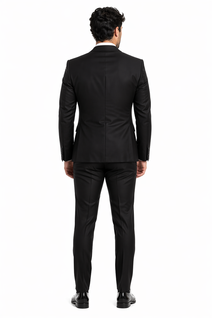 Rossiman Mens Formal Black Slim Fit Suit - 3-Piece with Stylish Vest & Trousers